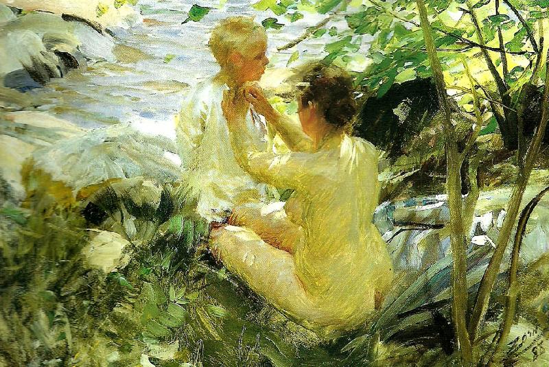 Anders Zorn kvinna som klar sitt barn oil painting image